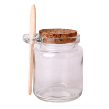 High quality clear 8oz food jar round storage glass jar for jam with wood spoon